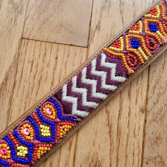 Lucky Brand Multi Embroidered Aztec Boho 100% Leather Belt Brown - Picture 6 of 16